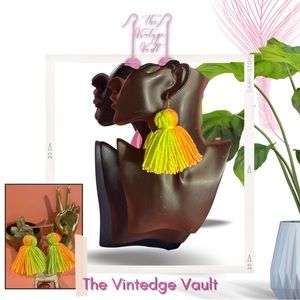 NEW Bohemian Crochet Bright Neon Tassel Ombré Lime Orange earrings